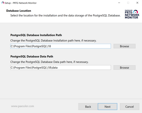 Setup Dialog: Location for PostgreSQL Database